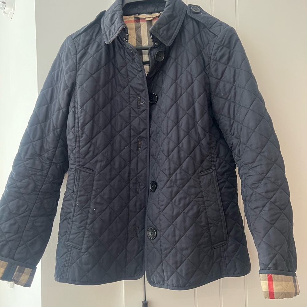 Burberry navy blue Quilted Jacket with Plaid Interior
